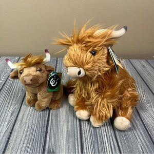 NEW Lot Bundle of 2 Living Nature Highland Cow Plush